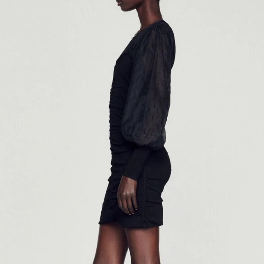 NWT Sandro Balmora Swiss Dot Long Sheer Sleeve Mini Dress - Picture 11 of 15